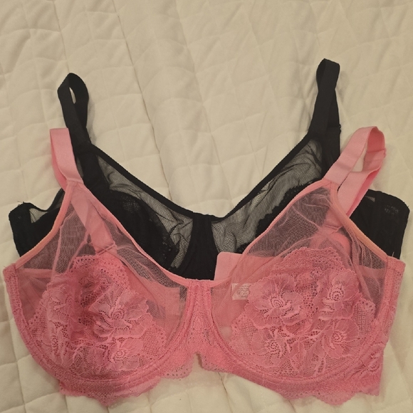 Elegant Pink and Black Lace Bra Set - Picture 1 of 2